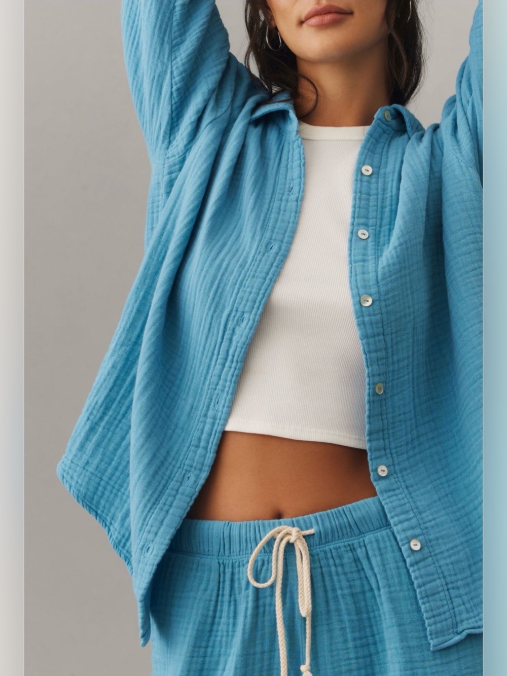 Donni. “Bubble Shirt.” Cotton Gauze Button Down. River Blue. Size XXS.